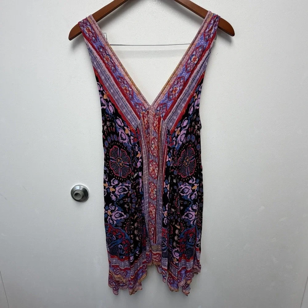 Free People Intimately XS‎ Boho Printed Mini Dress Flowy Babydoll Gypsy - Picture 3 of 5